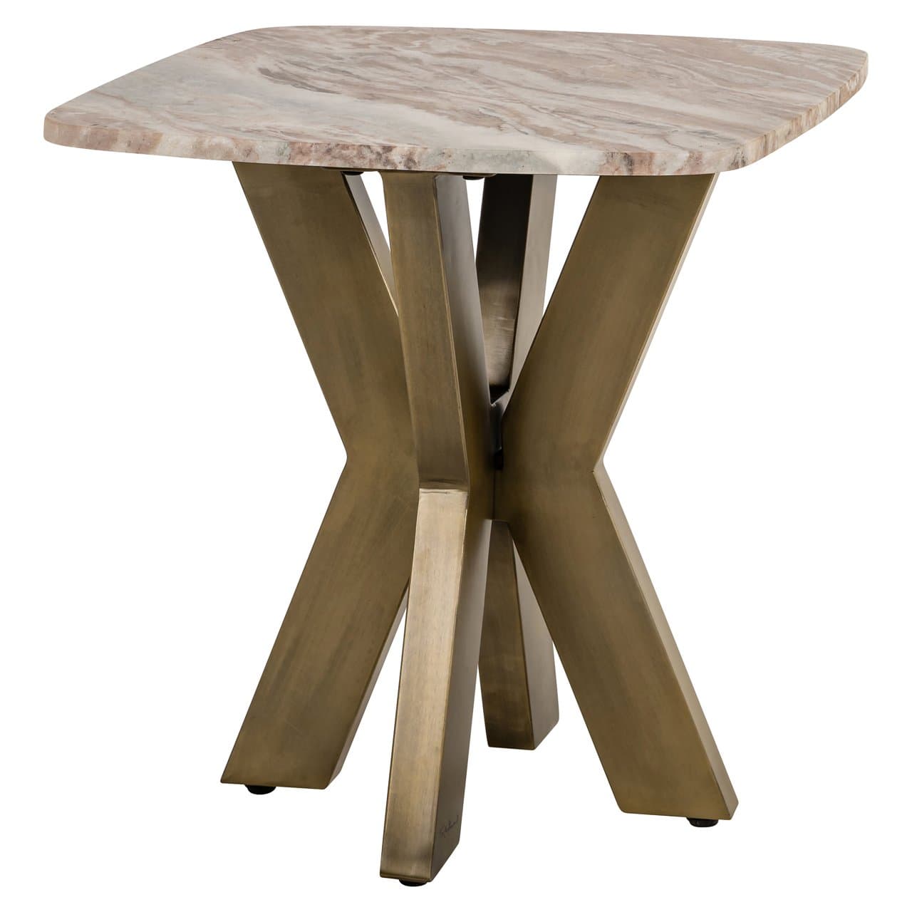 Bijzettafel Bottega blush beige marmer met messing spinpoot 56 cm