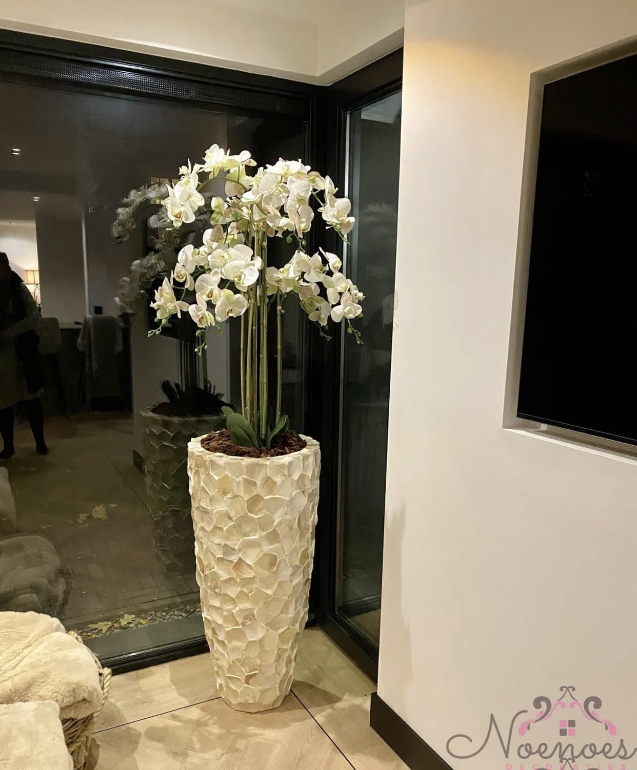 Orchideeën Real Touch 8 takken wit, 110 cm hoog (los)
