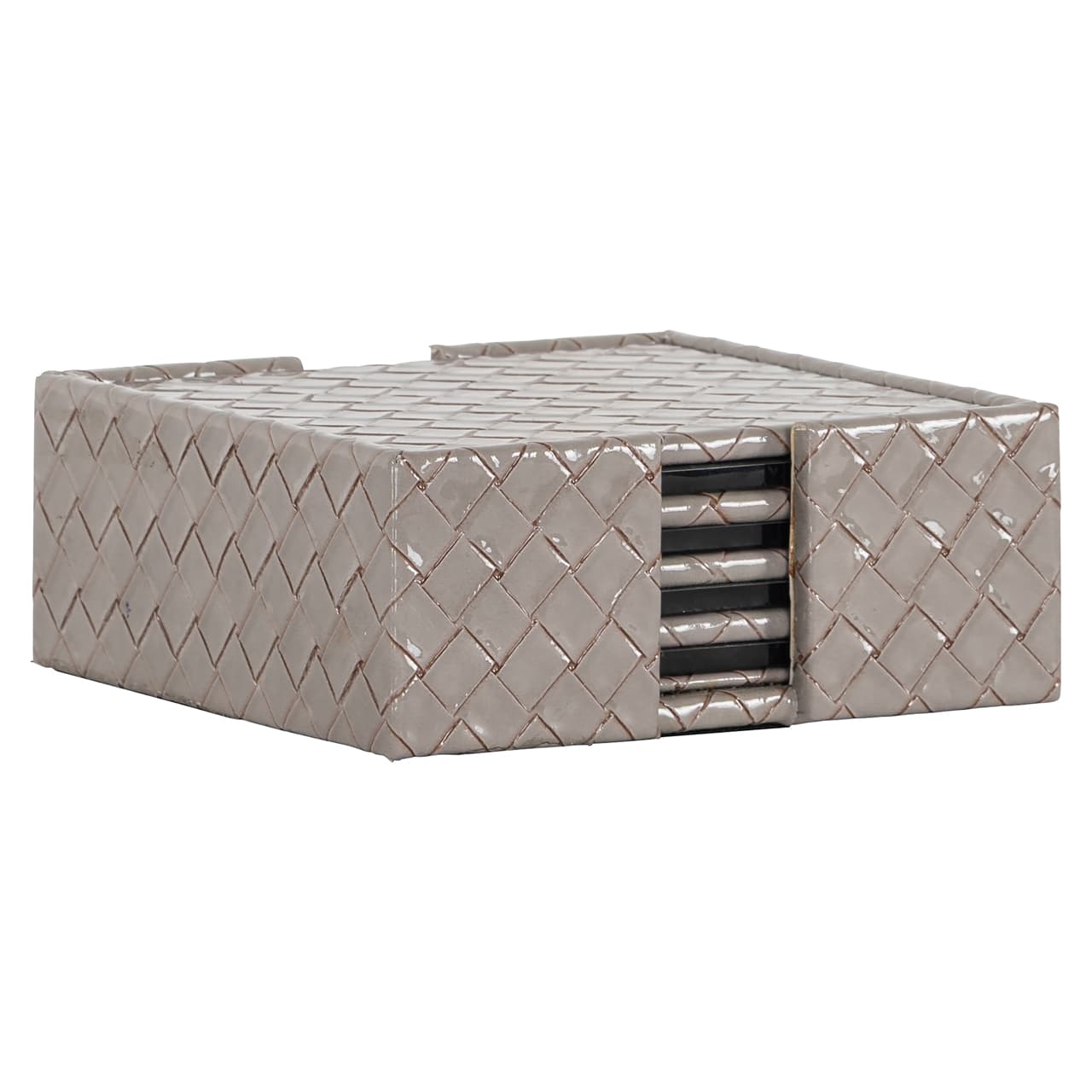 Onderzetters Vivi grey set van 4 met houder 11,5 cm