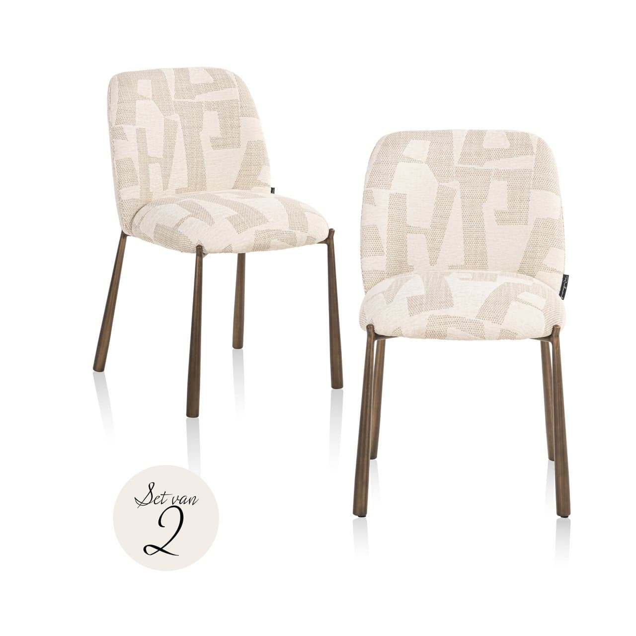 Eetkamerstoel Lana beige graffic set van 2, 81 cm hoog
