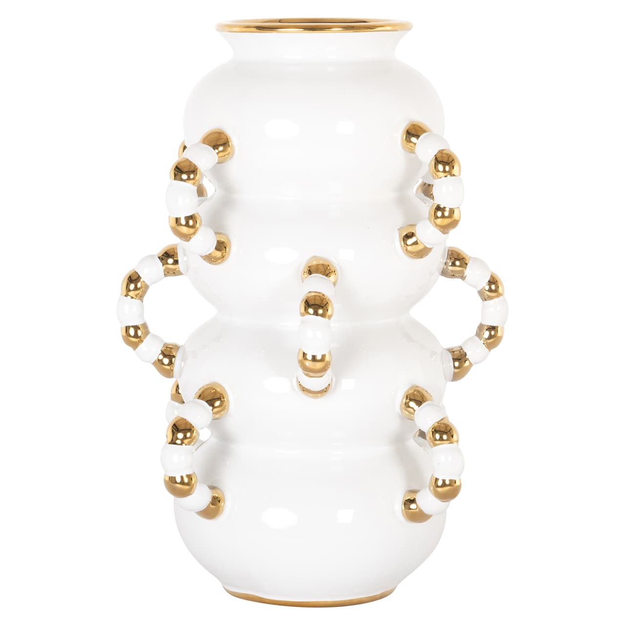 Vaas Pippy white small steengoed met gouden details 35 cm