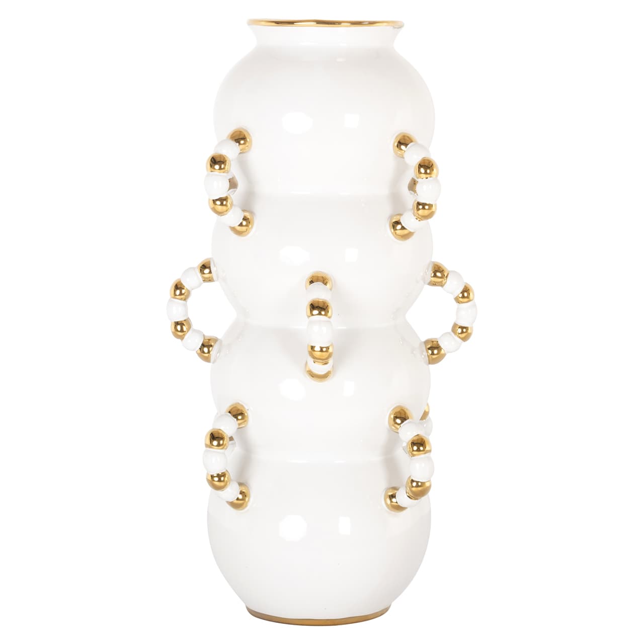 Vaas Pippy white large – steengoed met gouden kralendetails 47 cm
