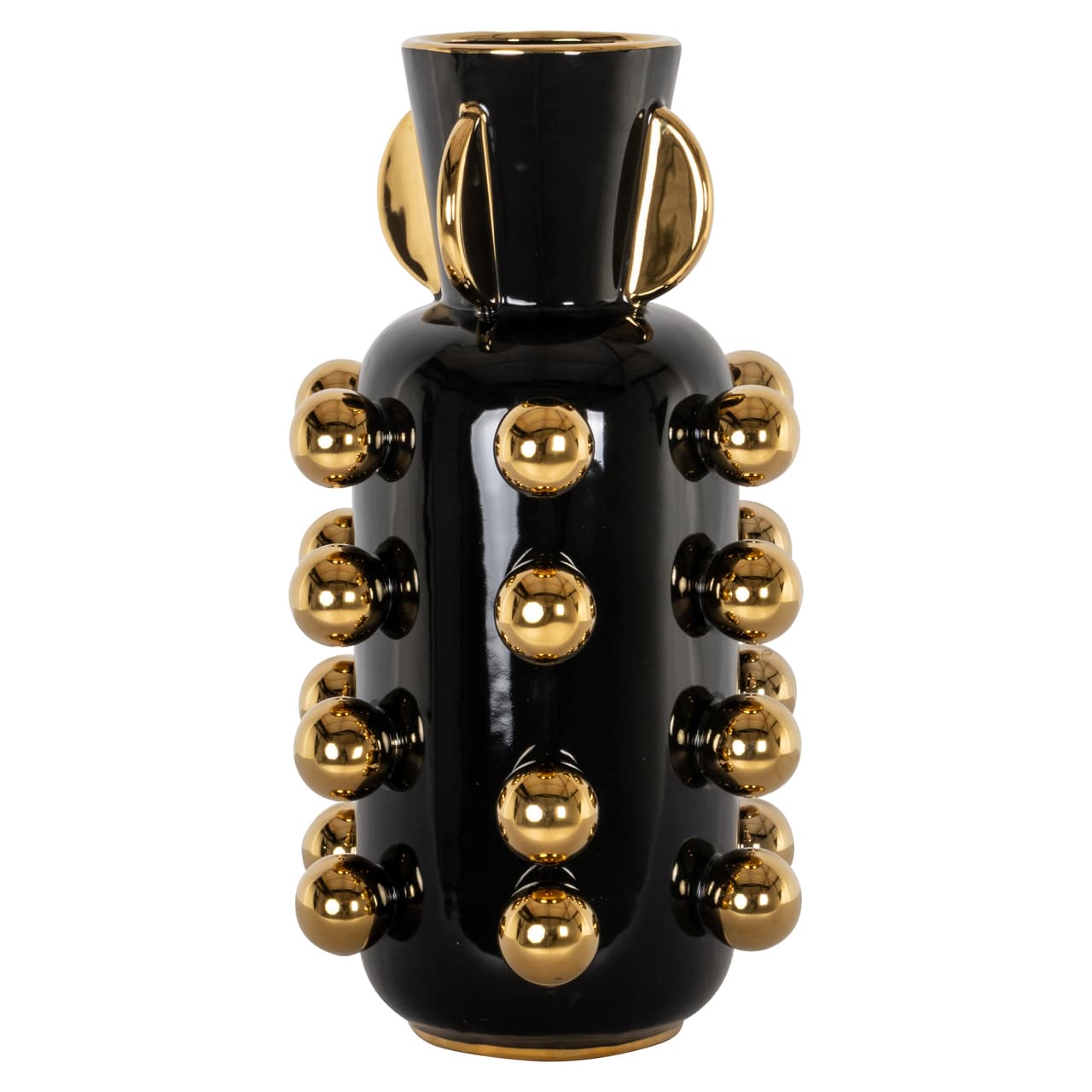 Vaas Zalia black large – steengoed met gouden bollen 40 cm