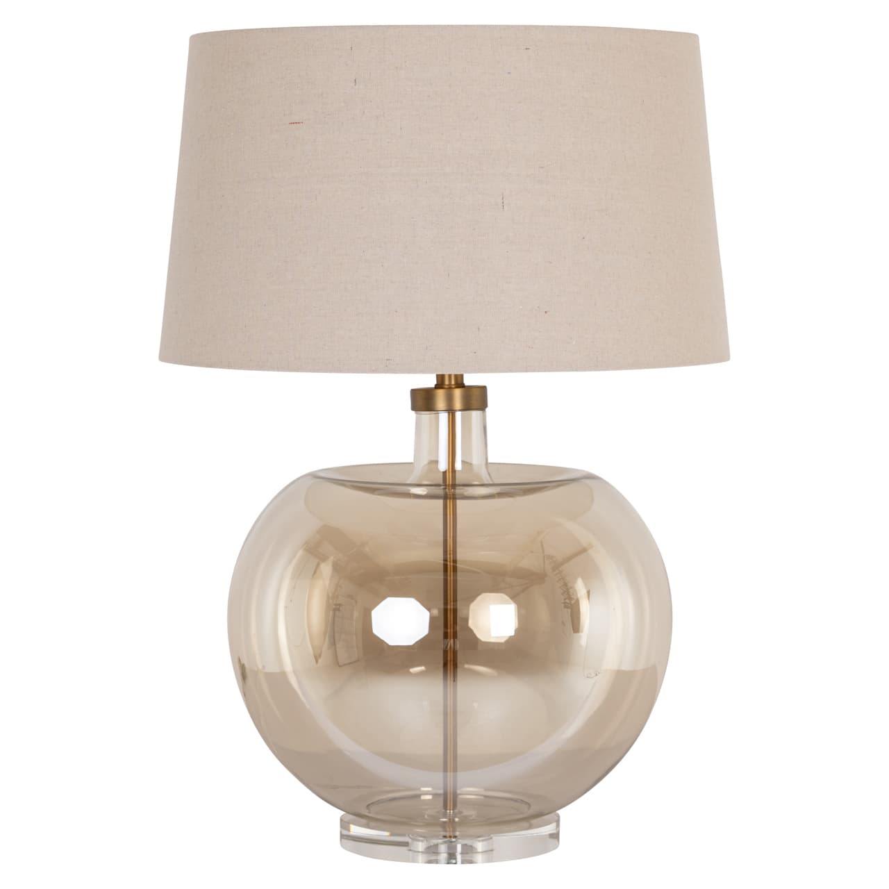 Tafellamp Jazzy amber glazen bol met linnen kap 73 cm