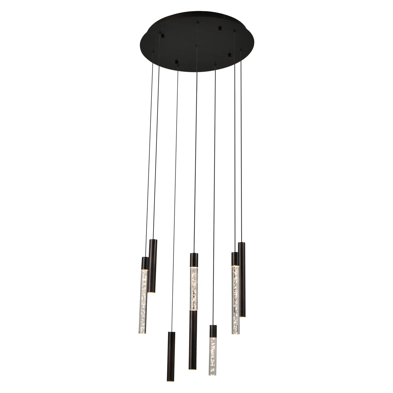 Hanglamp Oxley 8-lichts bronze met buisvormige glazen penanten