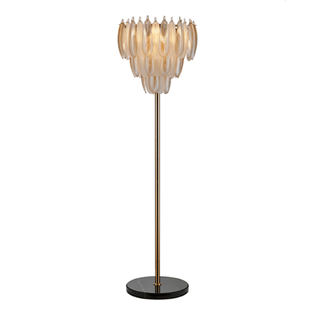Vloerlamp met glazen veren brass antique en marmeren voet 168 cm