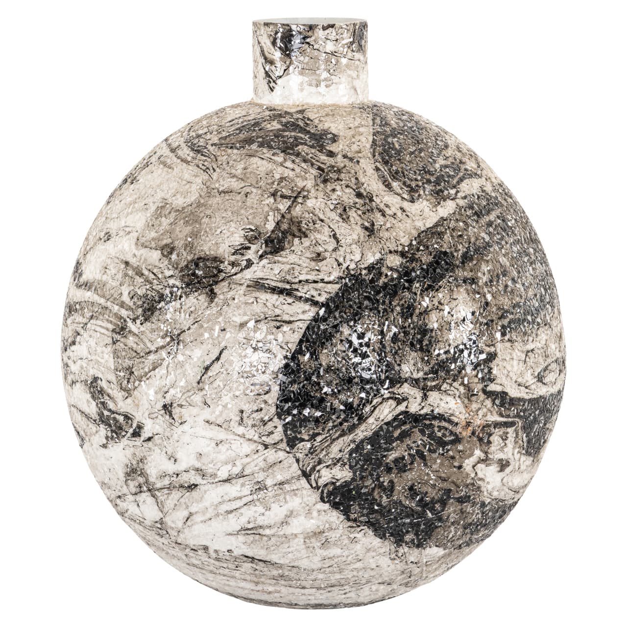 Vaas Delisha zwart-wit ijzer, ronde vorm 40 cm