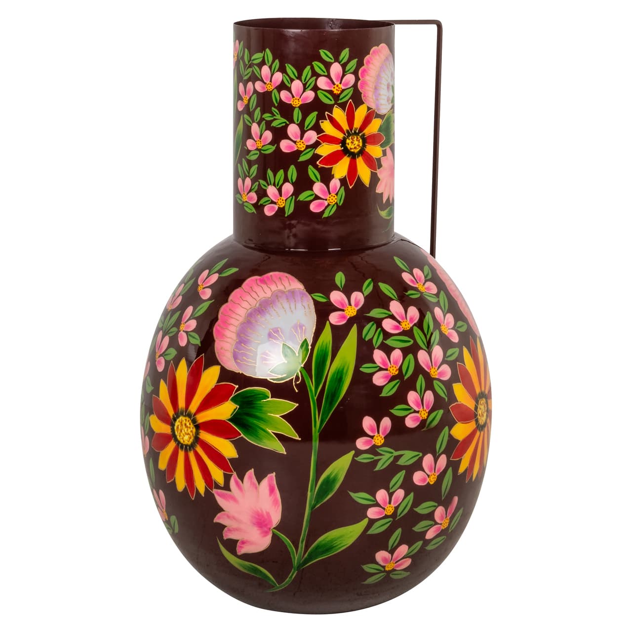 Vaas Daleen handgeschilderd ijzer met emaille bloemendesign 71 cm
