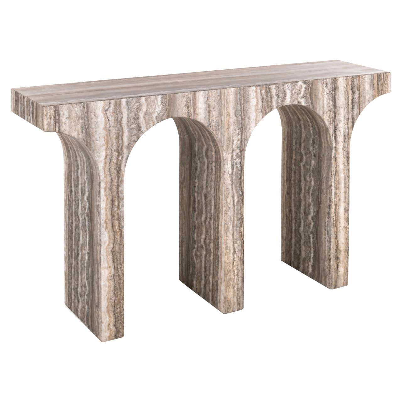 Console Dulce grey met travertin look en drievoudige boogbasis