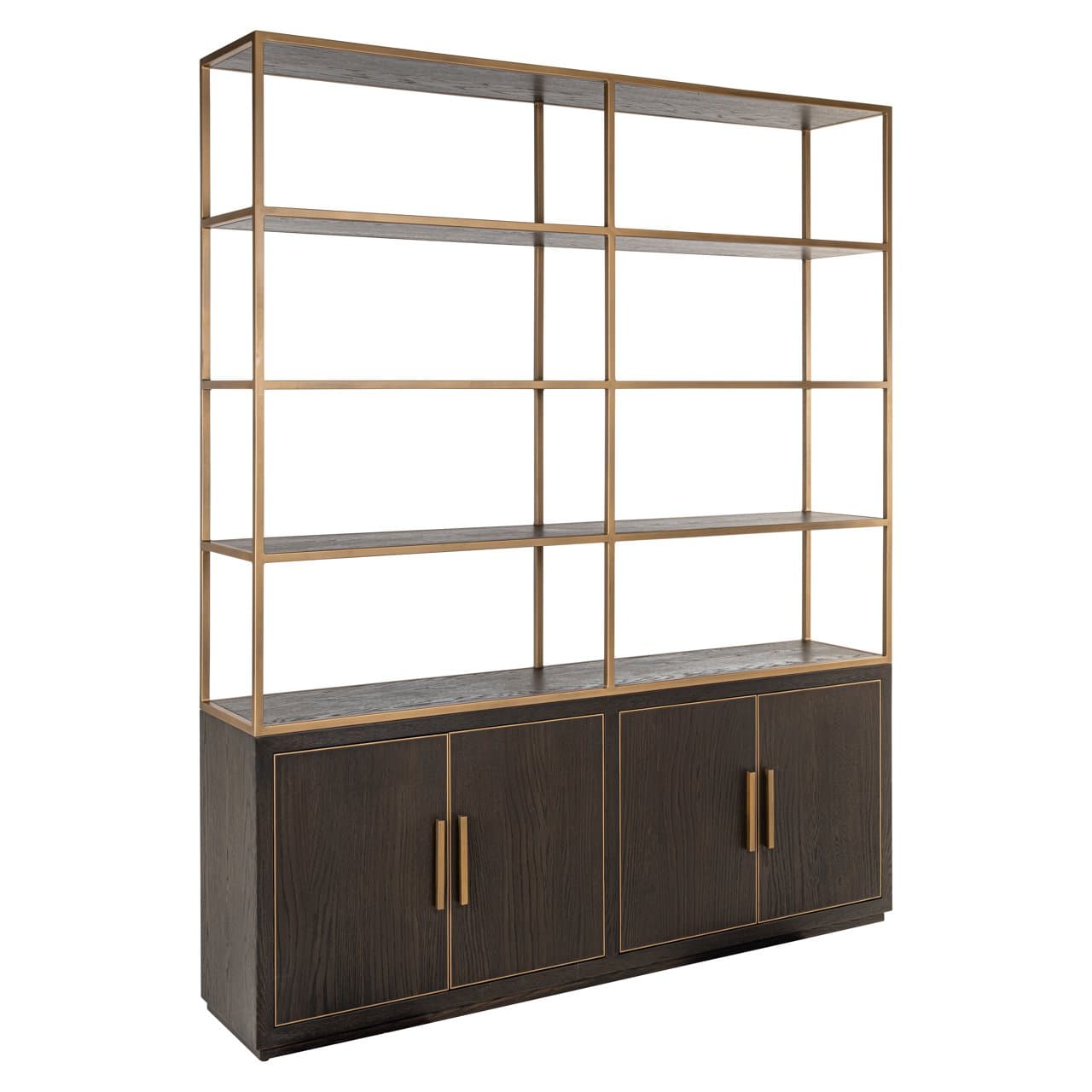 Wandkast Carter brown 4 deuren open legplanken 220 cm