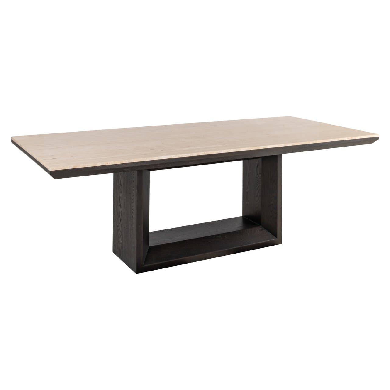 Eettafel Claremont 230 cm travertine blad donkere eikenhouten basis