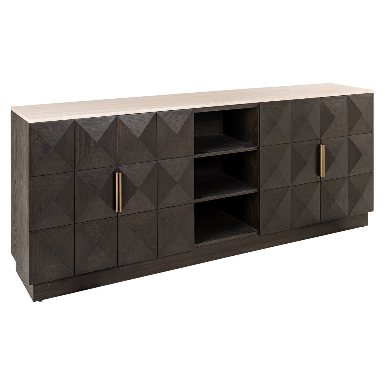 Dressoir Claremont brown met travertine blad, 4 deuren 225 cm