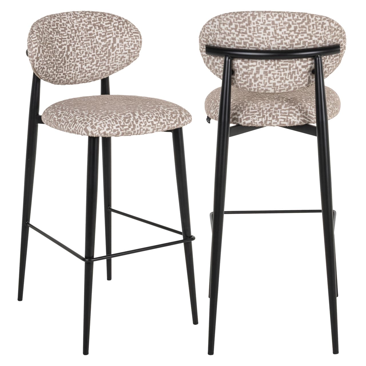 Barstoel Dantes natural geo met zwart metalen frame 104 cm