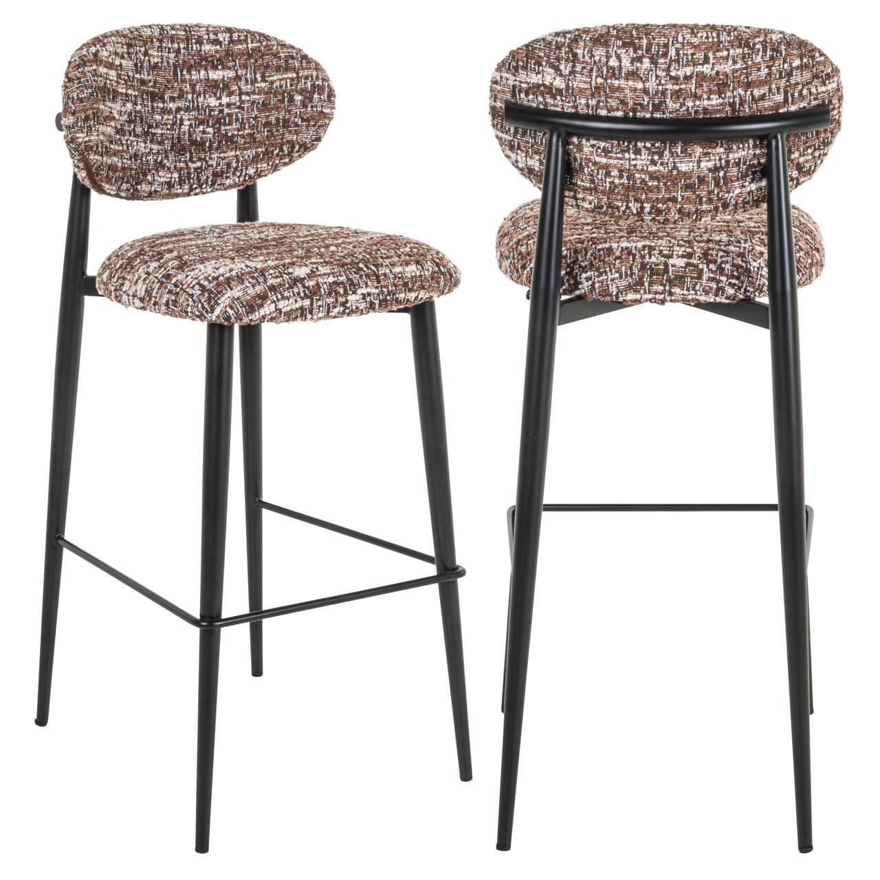 Barstoel Dantes hazel met boucle stof en zwart metalen frame