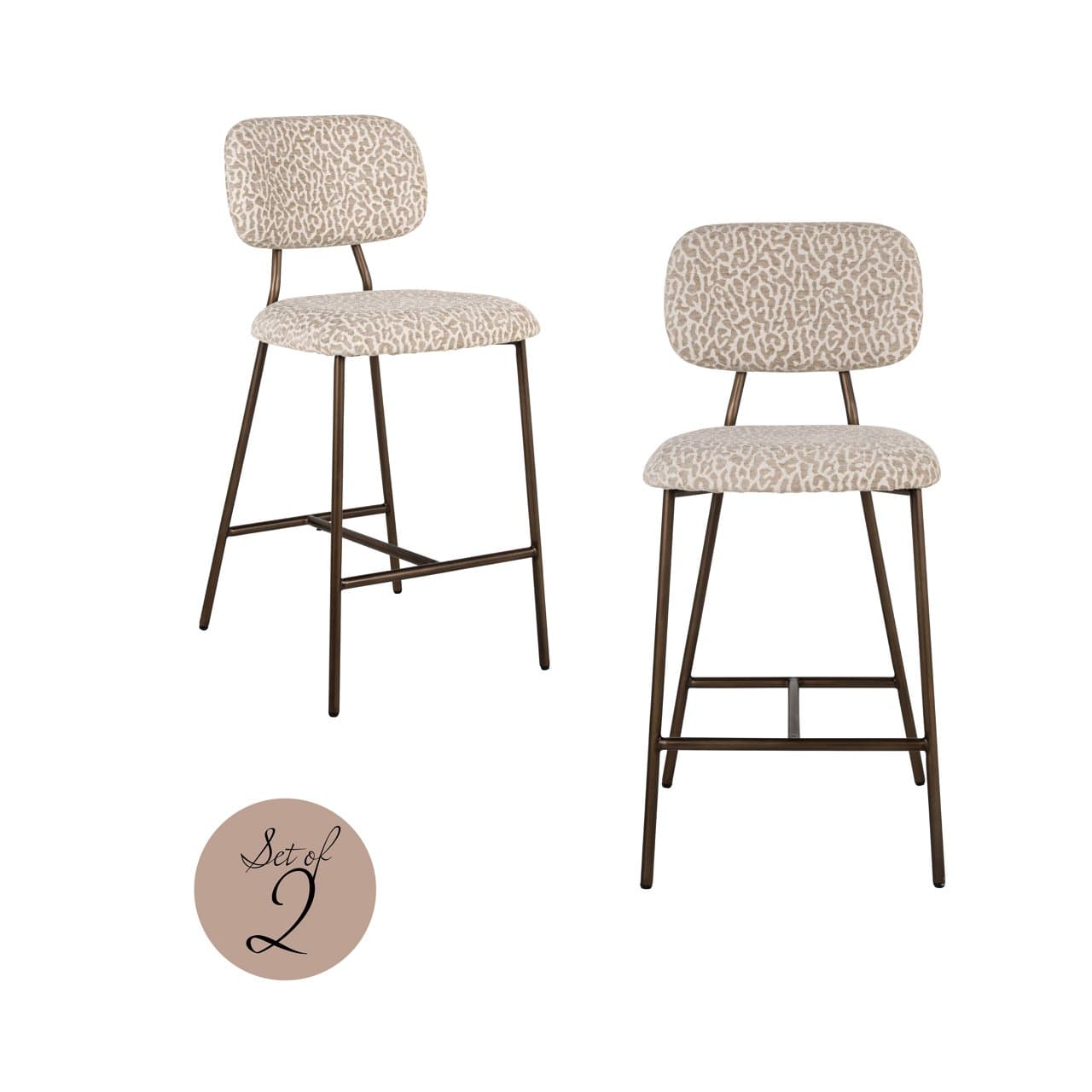 Counterstoel Xenia beige leopard set van 2, zithoogte 65 cm