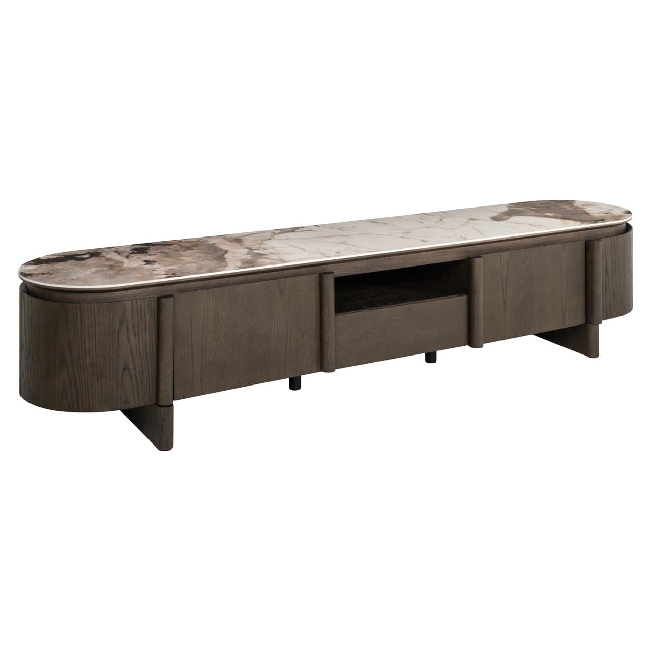 TV-meubel Langford brown eiken keramisch blad 220 cm