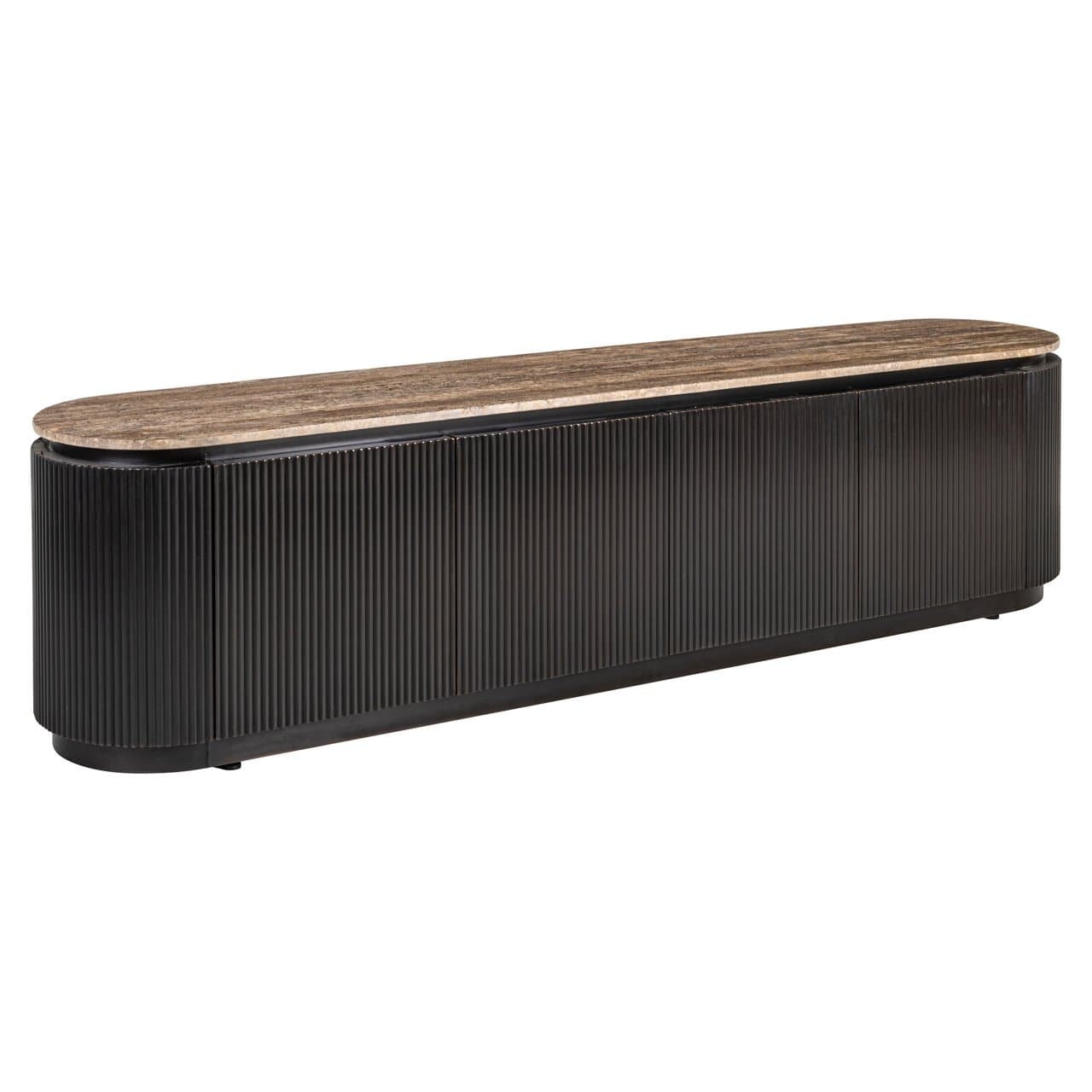 TV-meubel Russo ash brown met 4 deuren en travertine blad