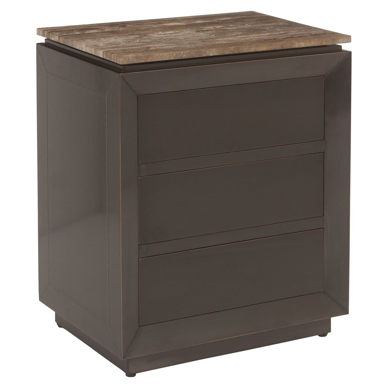 Nachtkastje Russo ash brown met 3 lades en travertine blad
