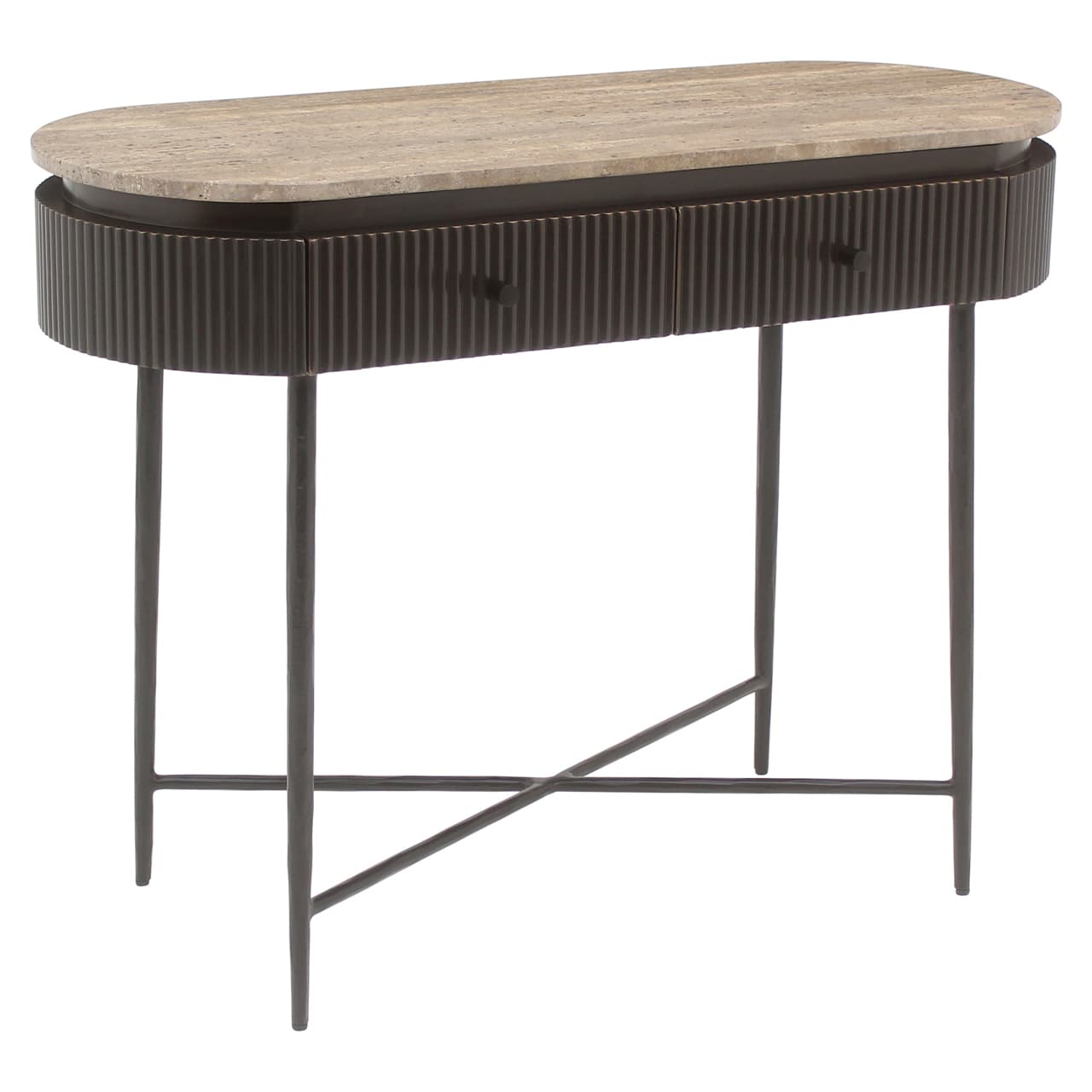 Consoletafel Russo ash brown met travertine blad 100 cm