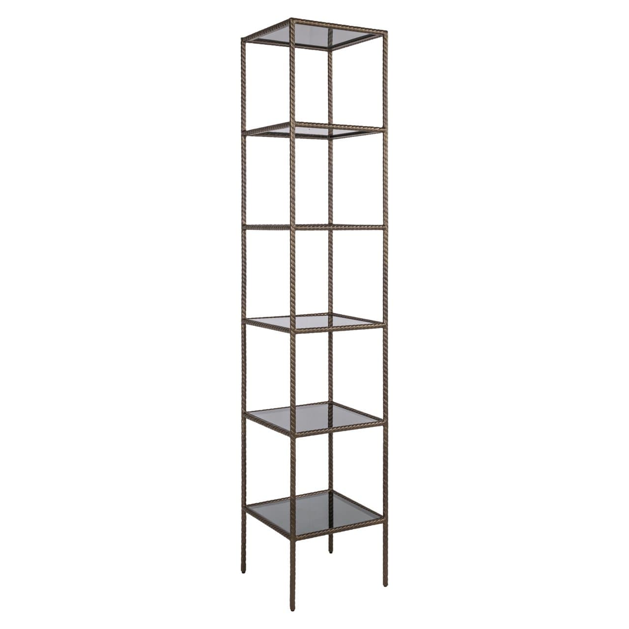 Wandkast Sheridon goud - ijzer met rookglas, 6 planken, 200 cm