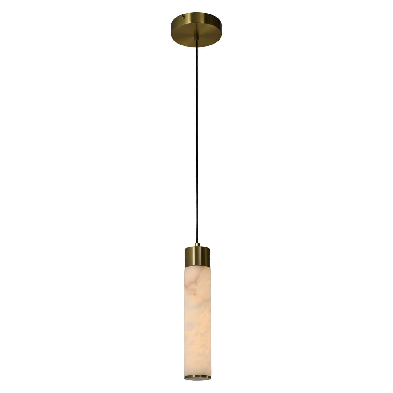 Hanglamp Auralith wit albast cilinder met messing detail