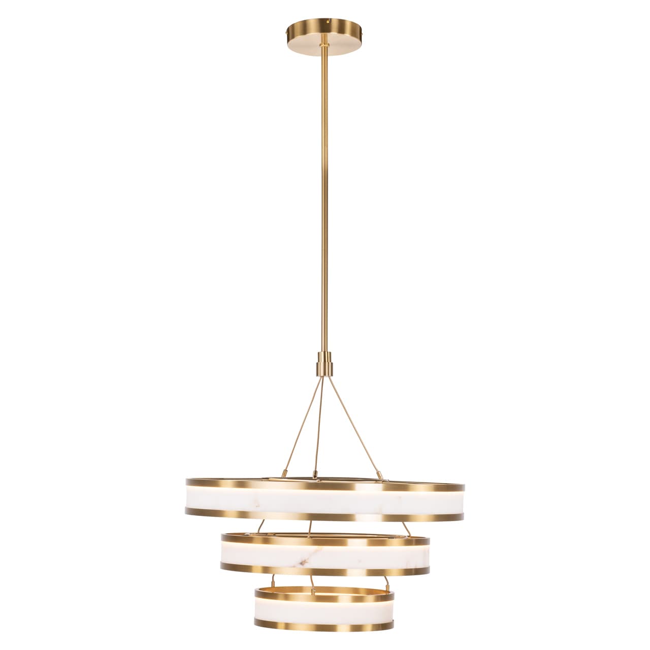 Hanglamp Cealora wit met 3 ringen ijzer en resin 80 cm