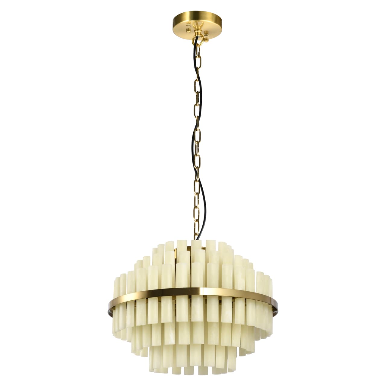 Hanglamp Zerine wit met resin buisjes en gouden ring
