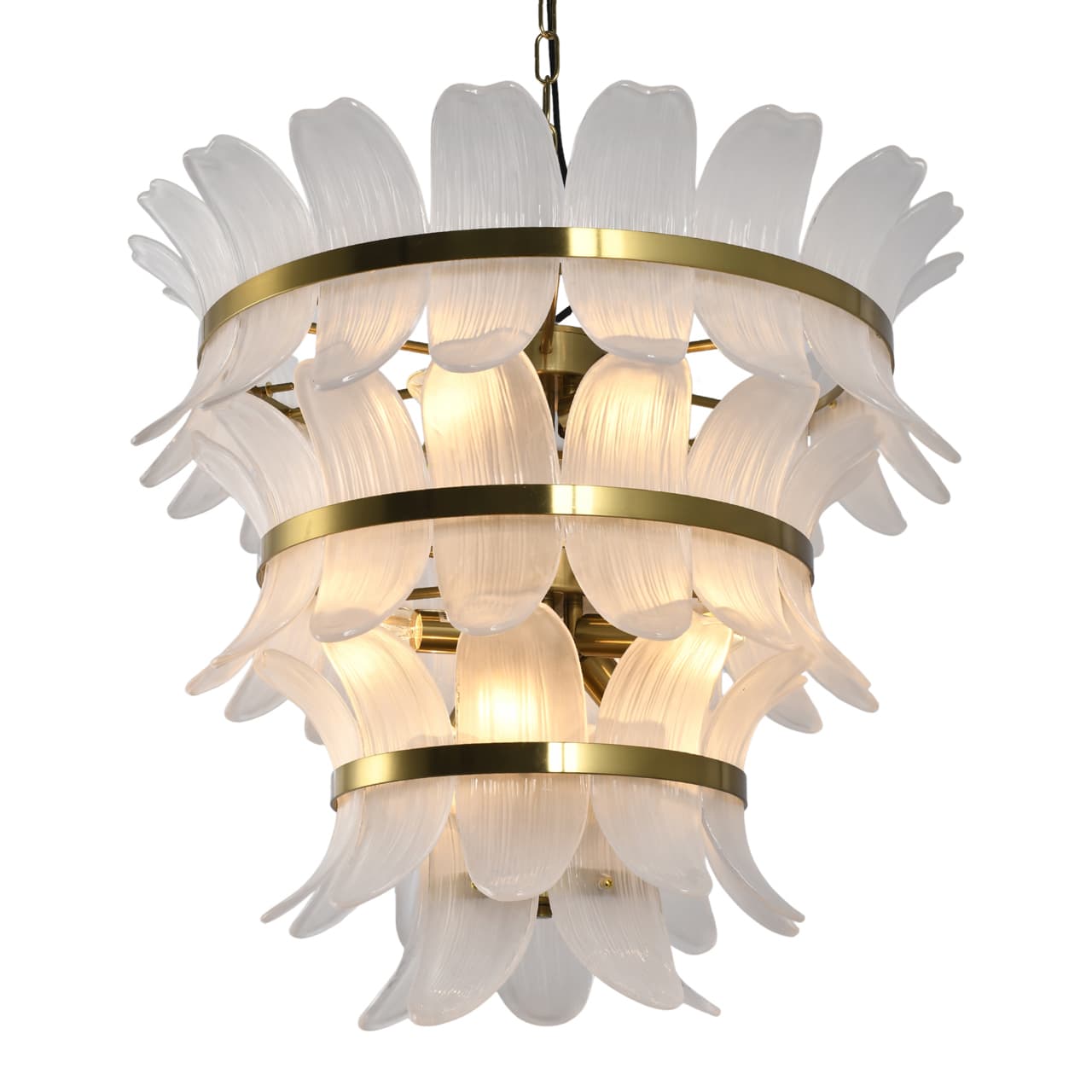 Hanglamp Ameline brass antique met glazen bladeren 60 cm