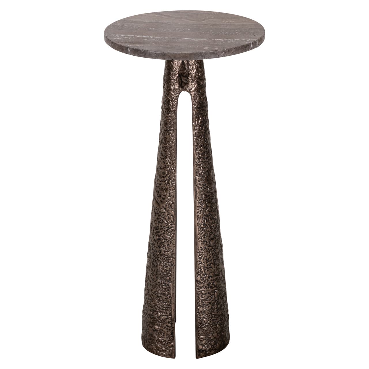 Bijzettafel Eldora rond travertine blad bronze 30x63 cm