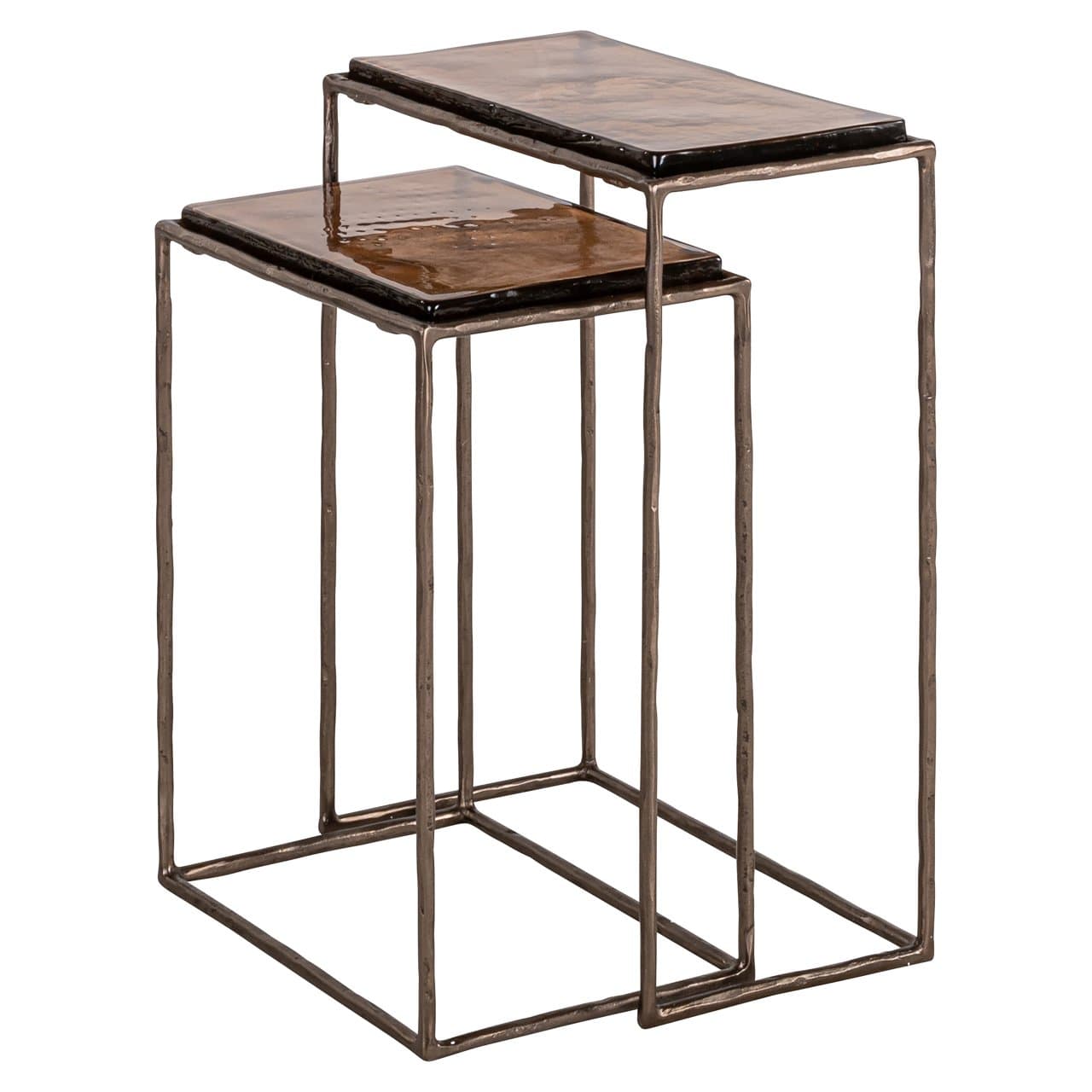 Bijzettafel set van 2 ijzer en glas bronze 55 cm