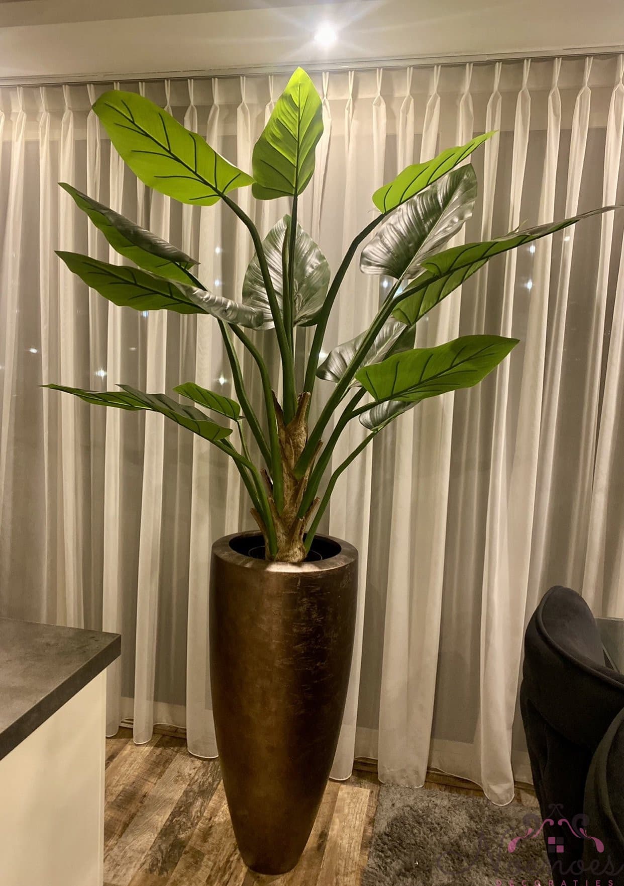 Vaas bladzilver brown mat 40x90 cm met kunstplant 210 cm