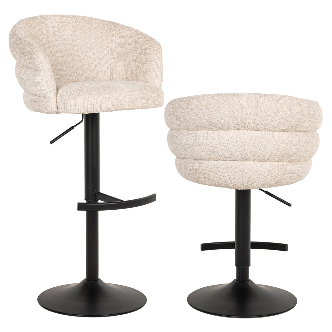 Barstoel Nikki beige chenille draaibaar – zithoogte 61 cm