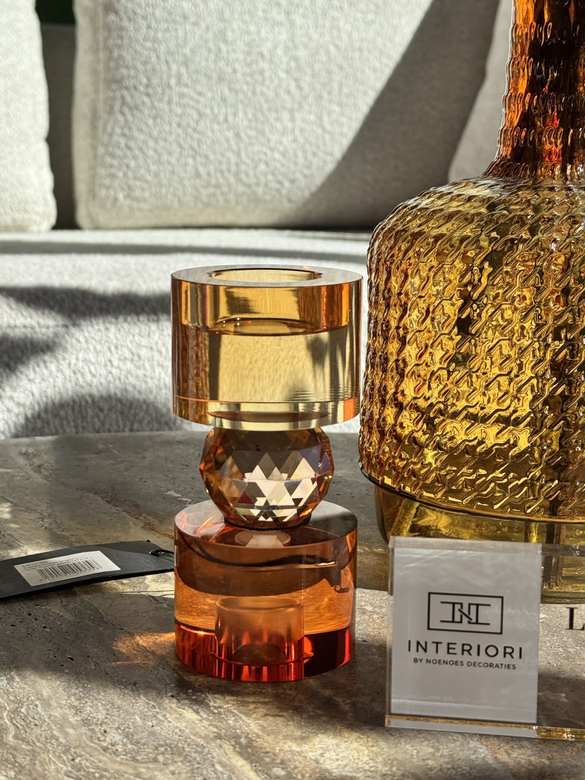 Waxinelichthouder glas oranje-amber 7x7x14,5 cm