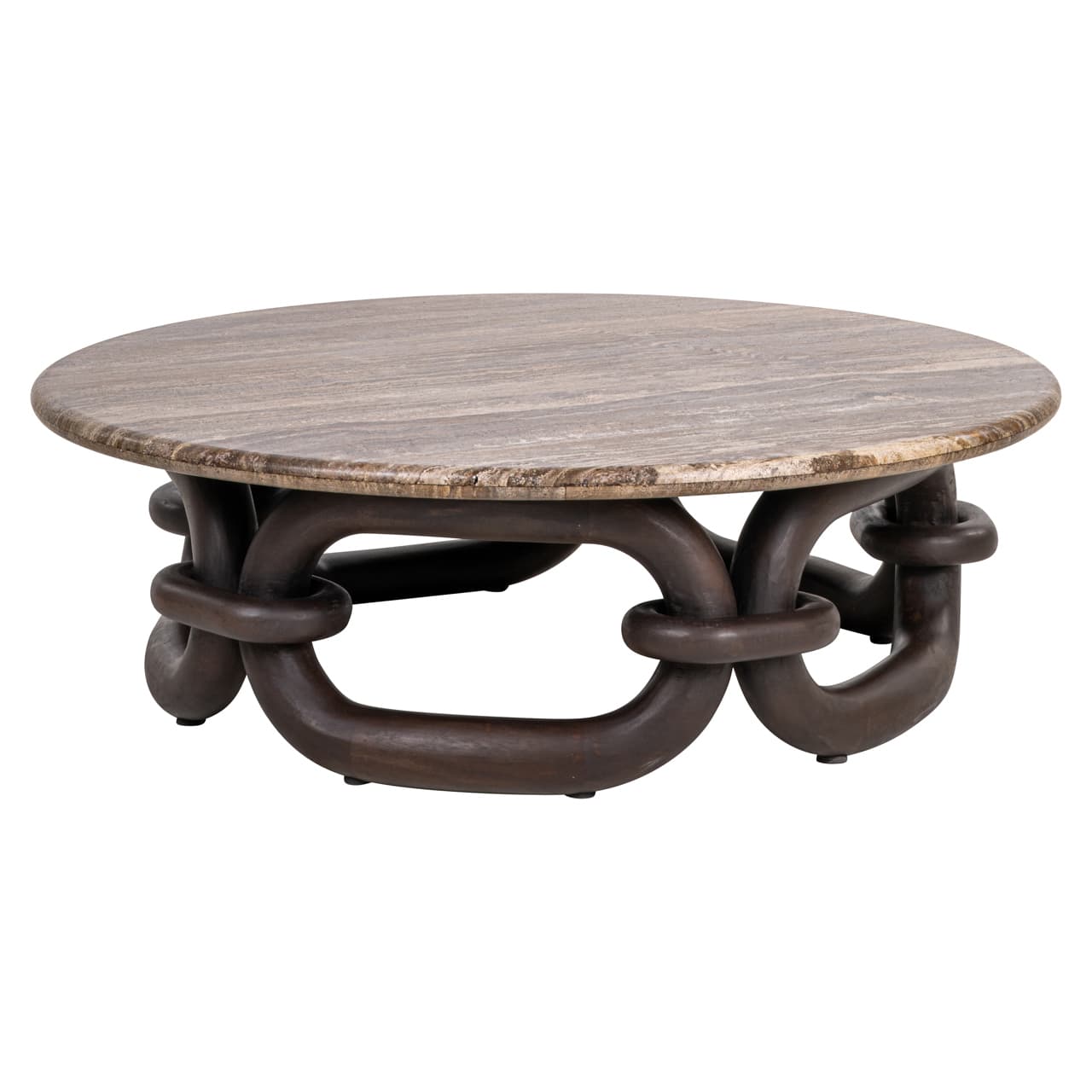 Salontafel Chainey rond travertine blad met mangohout onderstel 110 cm
