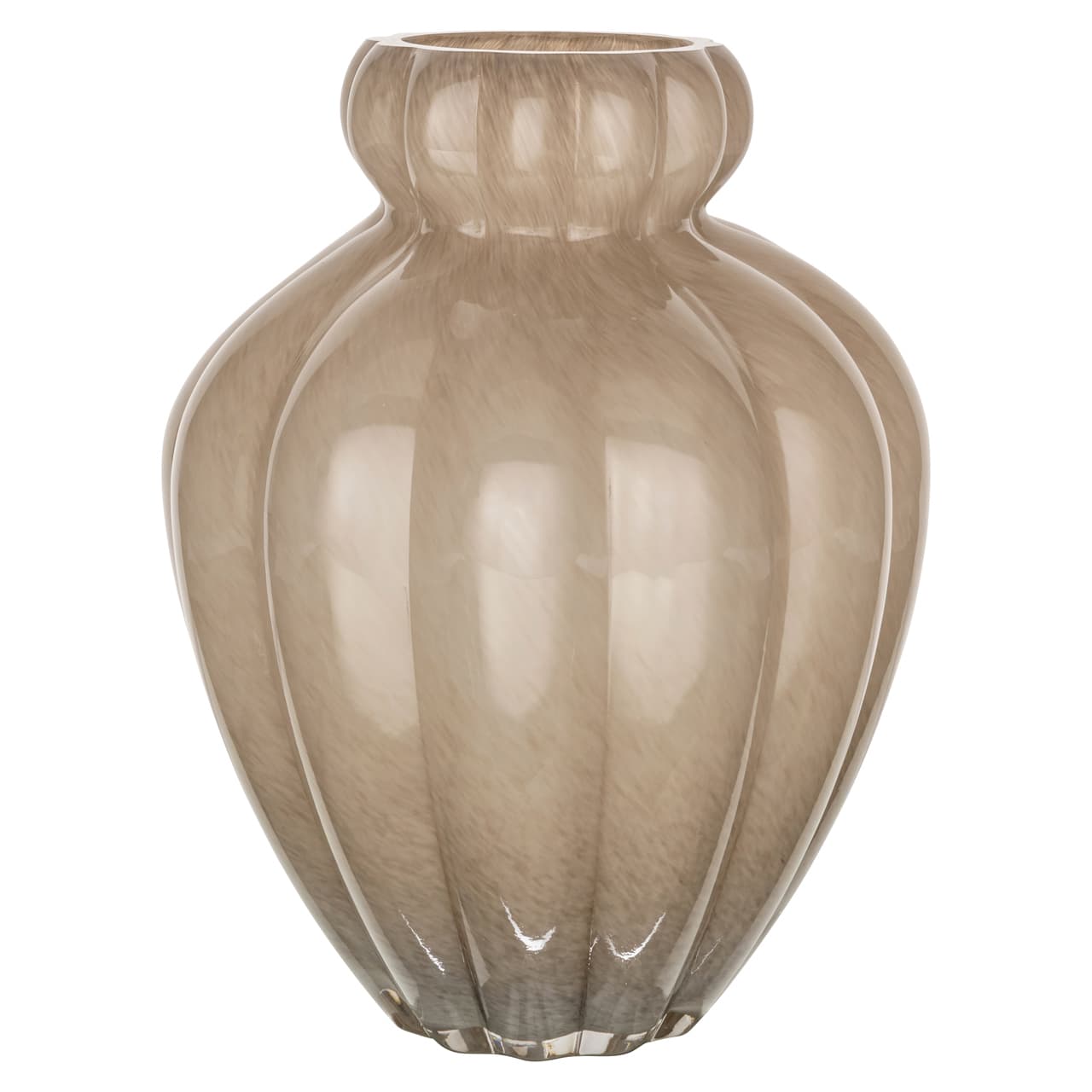 Vaas Velora taupe glas met ribbels 28 cm