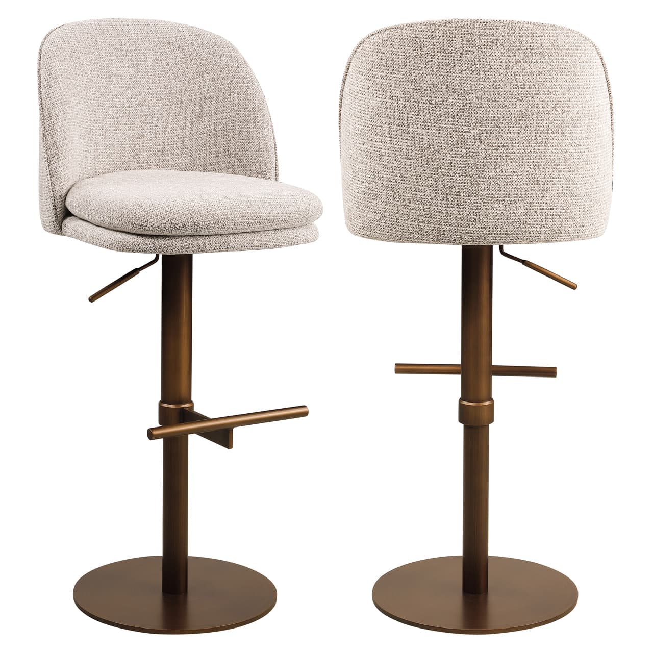 Barstoel Vesper mocca boucle stof met swivel en bronzen voet