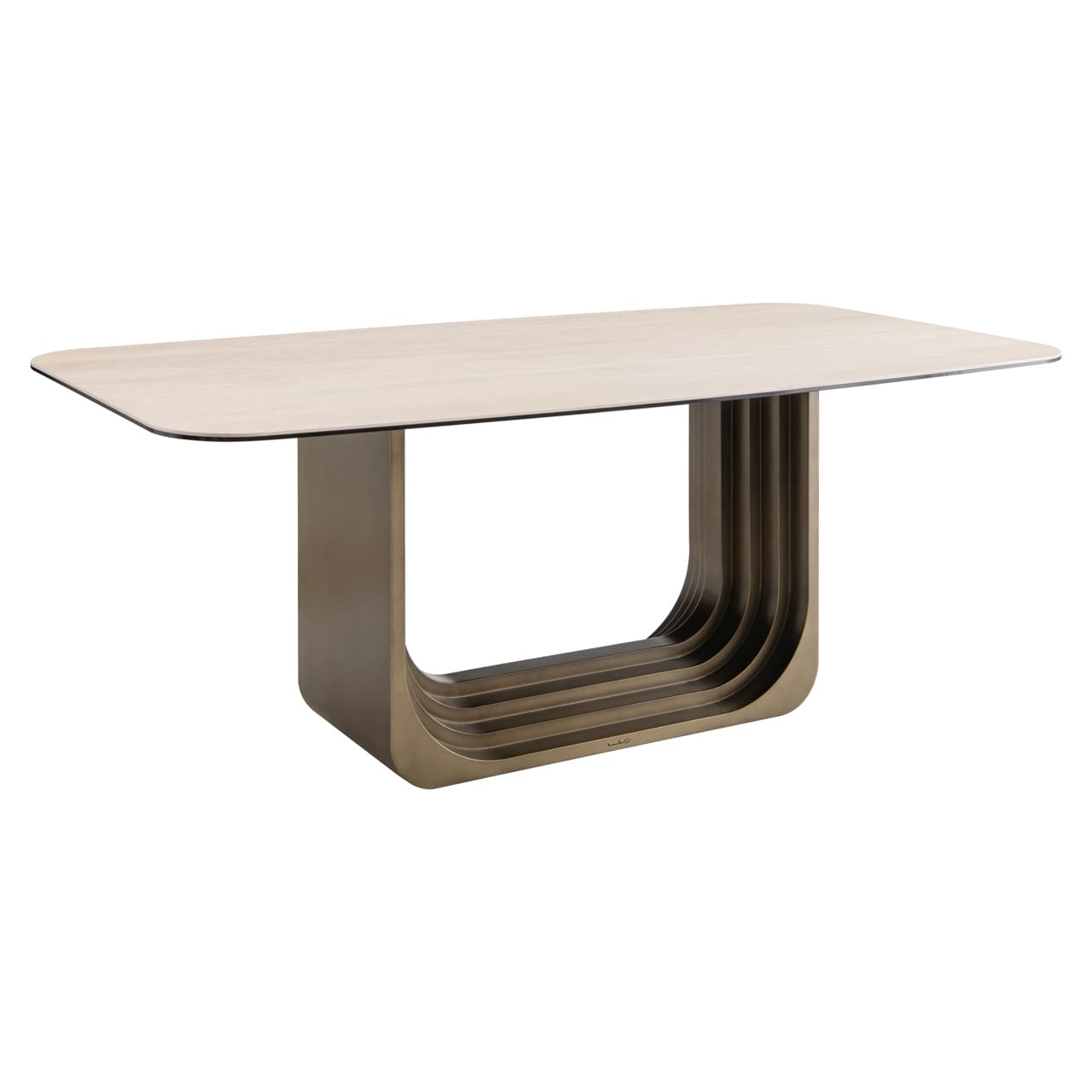 Eettafel Maxfield beige keramiek 230x75 cm met ijzeren U-voet