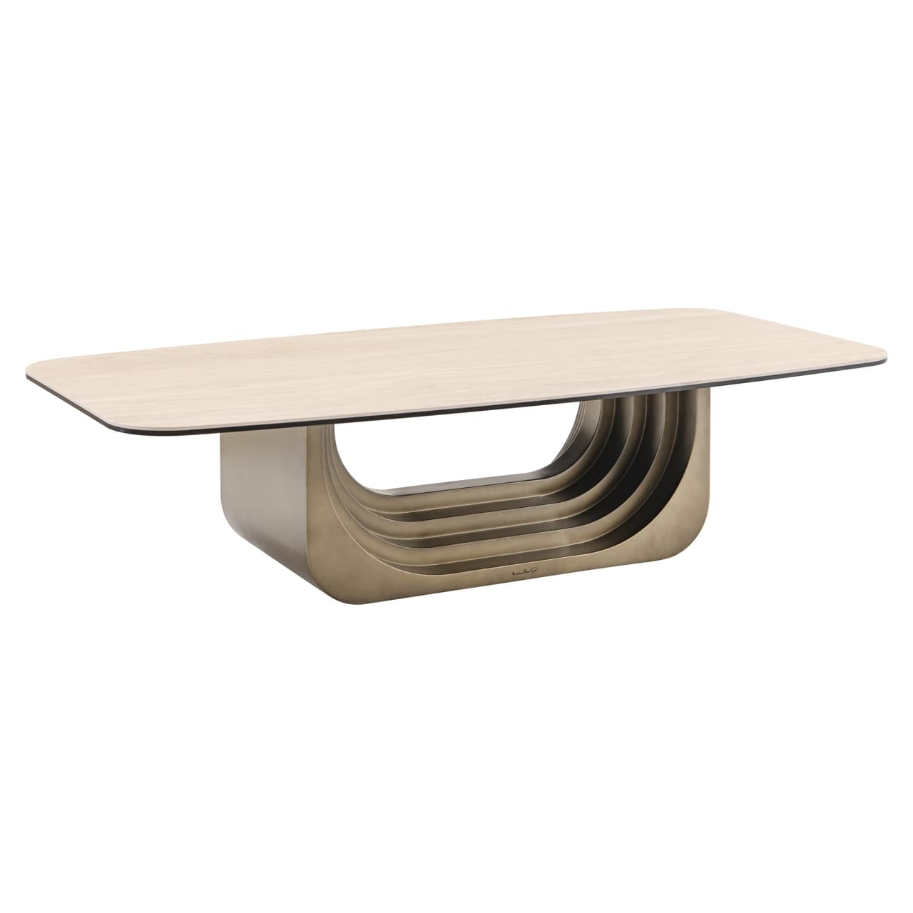 Salontafel Maxfield beige keramiek 140 cm met bronzen onderstel