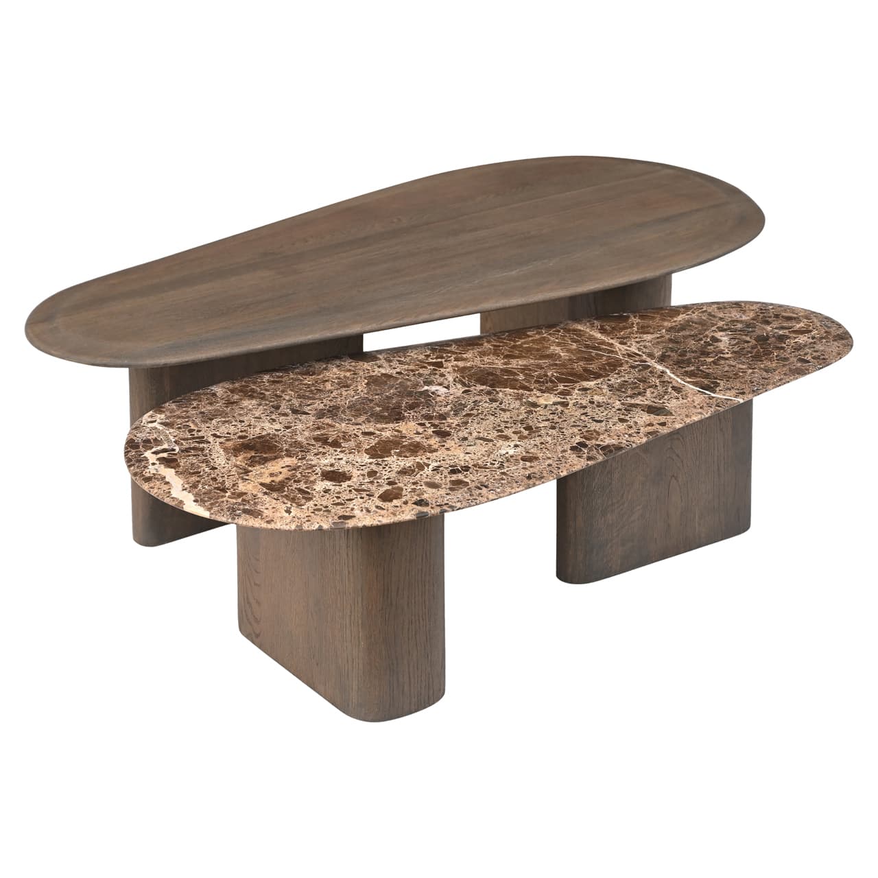 Salontafel Castello set van 2 eiken en emperador marmer smoked charcoal