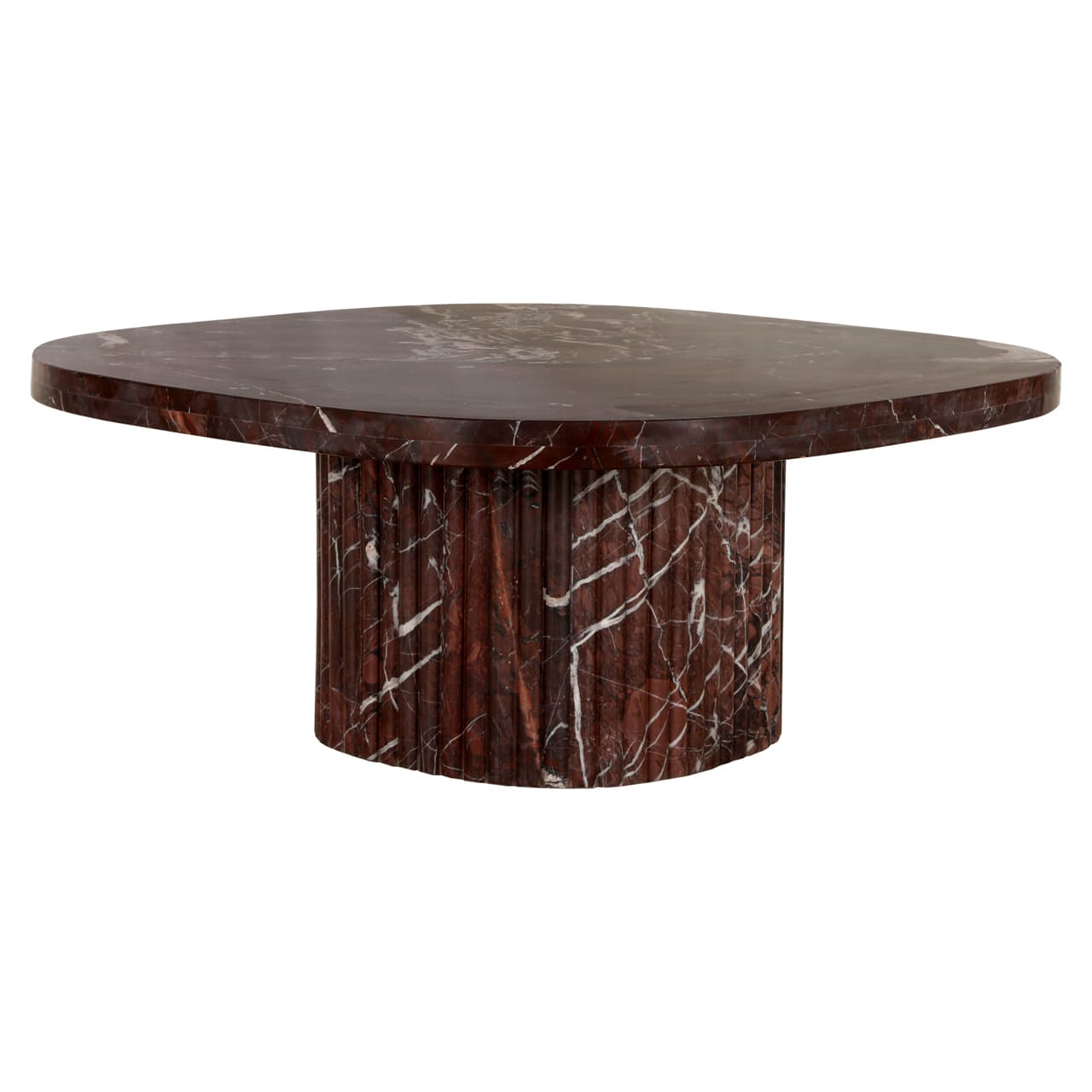 Salontafel Orchid burgundy marmer met geribbeld voetstuk 90 cm