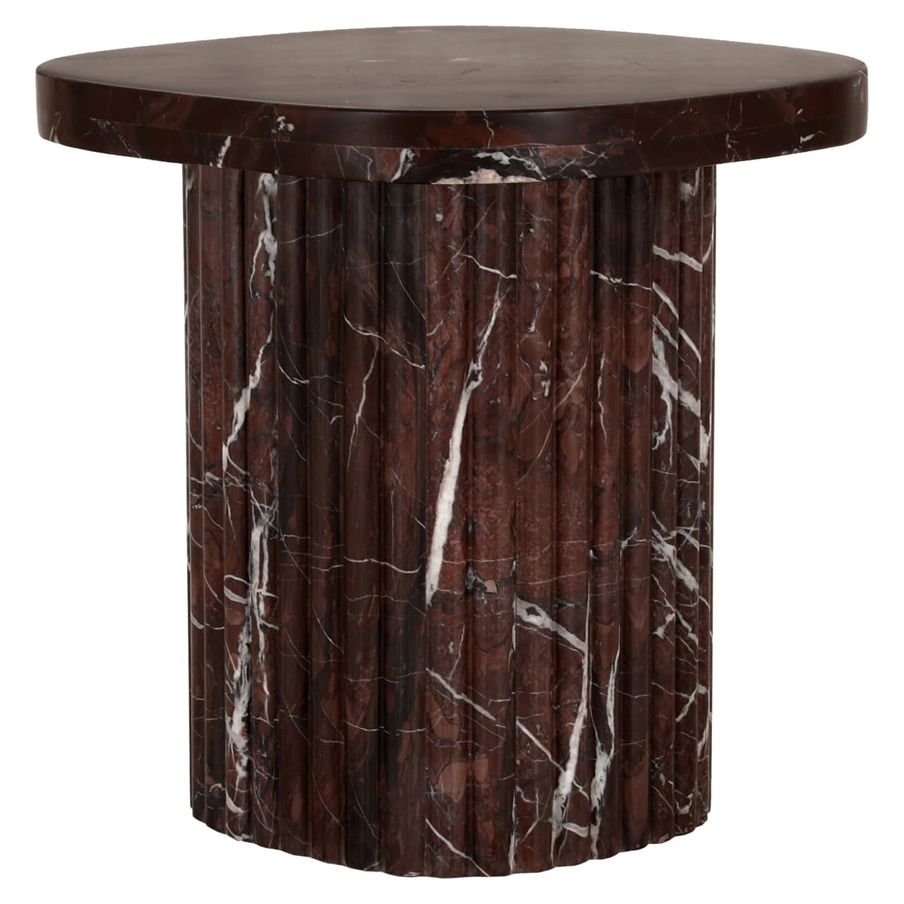 Bijzettafel Orchid burgundy marmer met gecanneleerde voet 46 cm