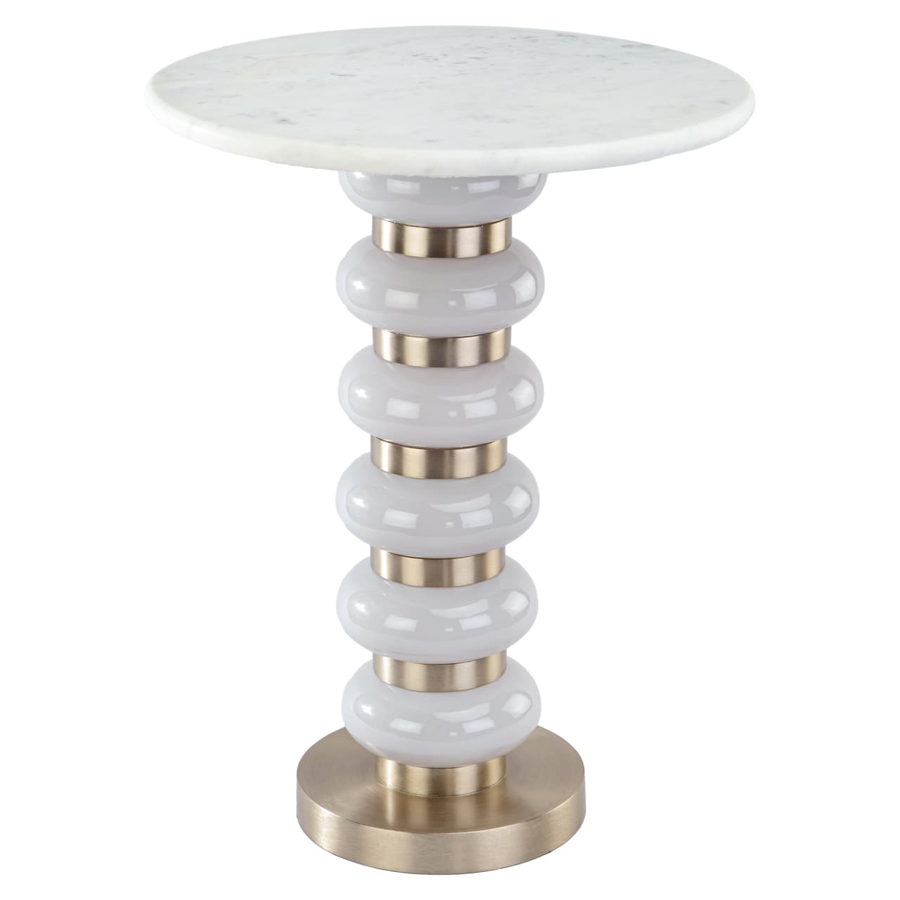 Bijzettafel Villeray white marmer en glas 40 cm rond