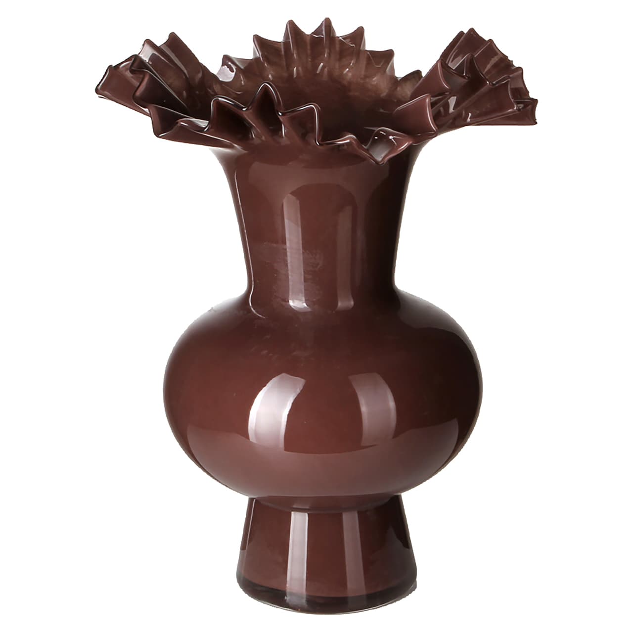 Vaas Mira brown glazen vaas met ruche rand 44 cm