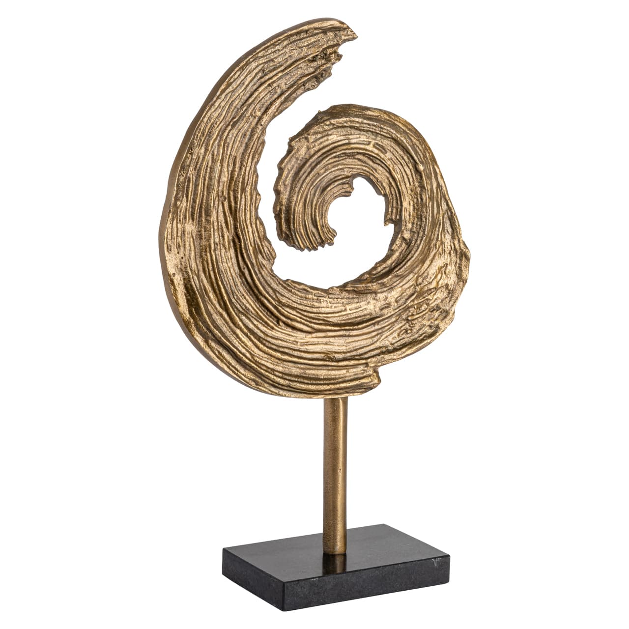 Decoratief object swirl aluminium brass antique op granieten voet
