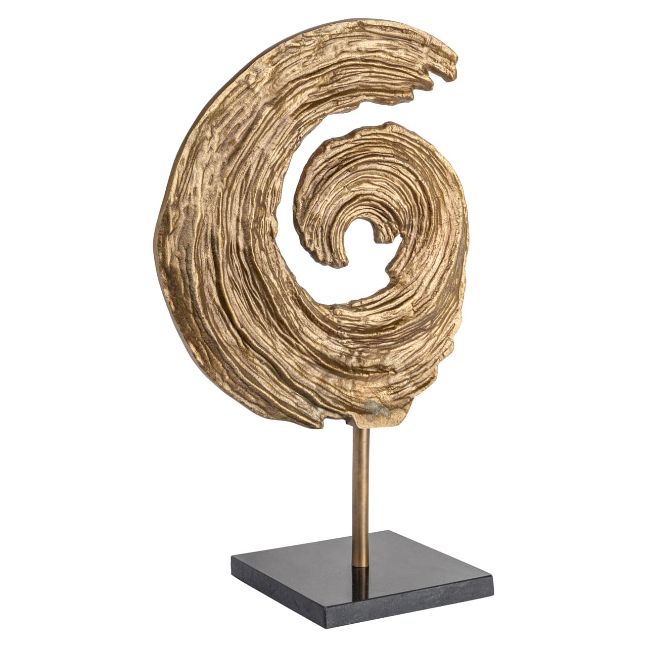 Decoratief object swirl aluminium brass antique op granieten voet