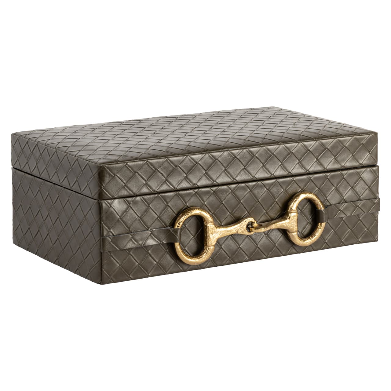 Opbergdoos olive met gevlochten patroon en gouden bit-detail
