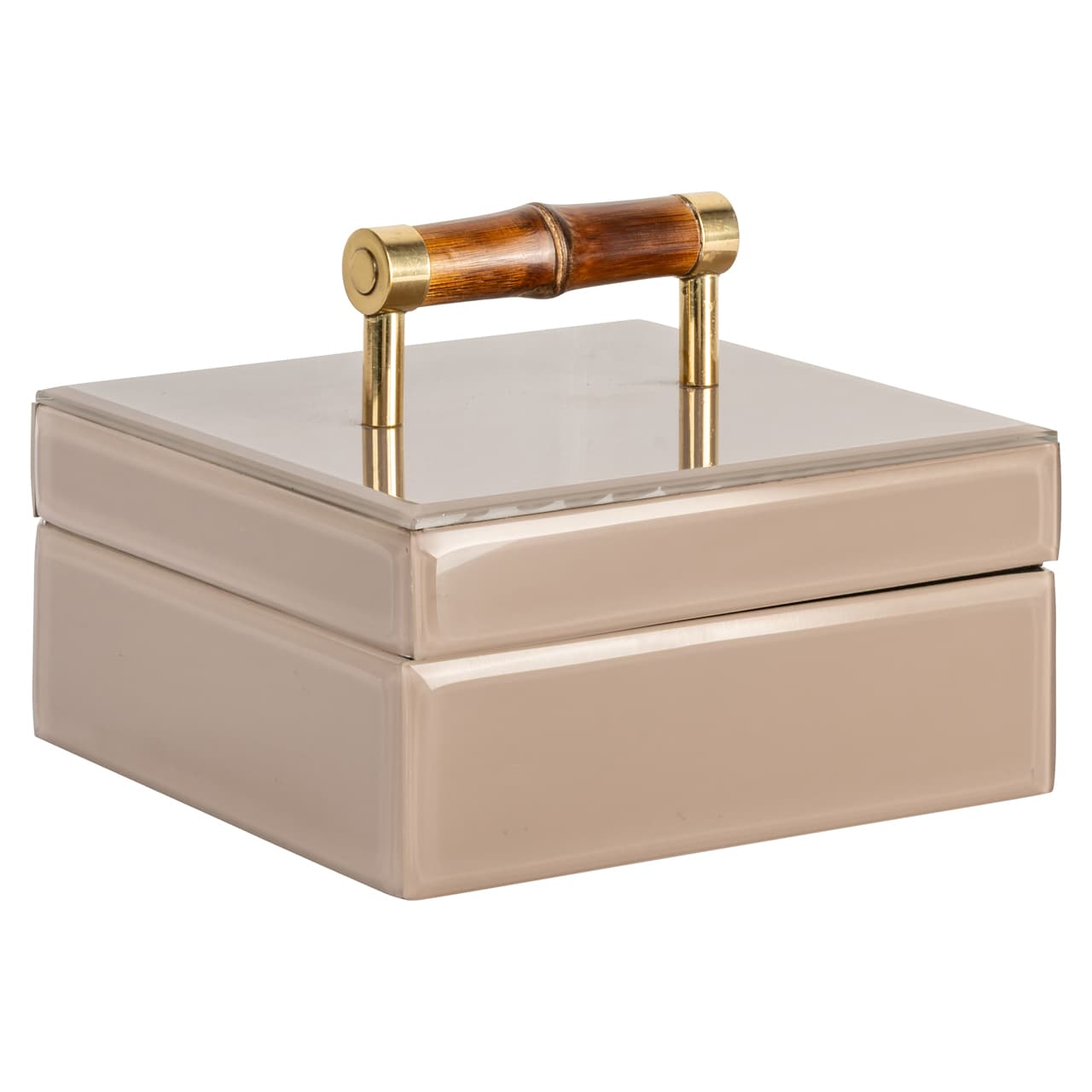 Opbergdoos Jett beige met bamboe handvat 16x16x8 cm