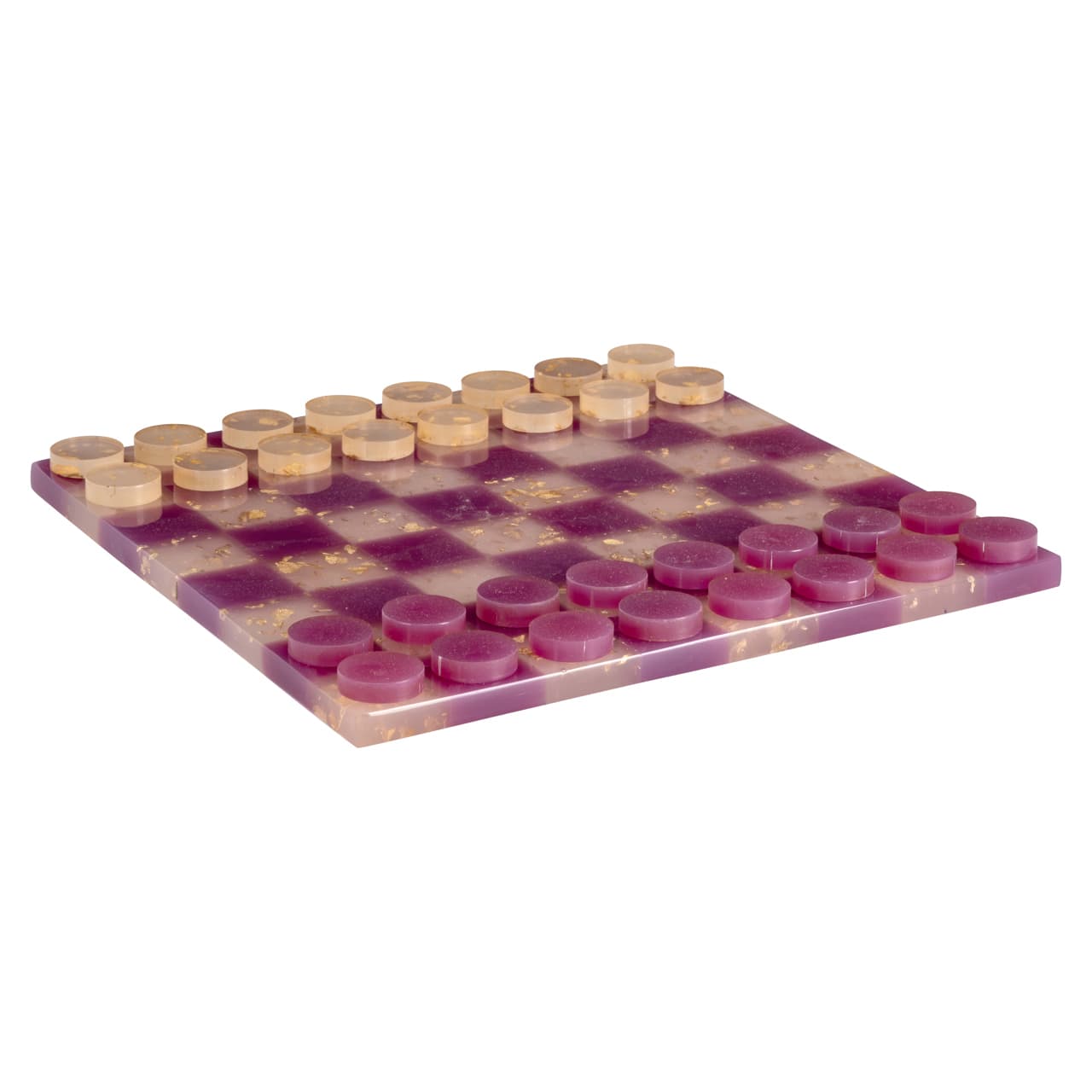Decoratief damspel resin purple met goudvlokken 25 cm