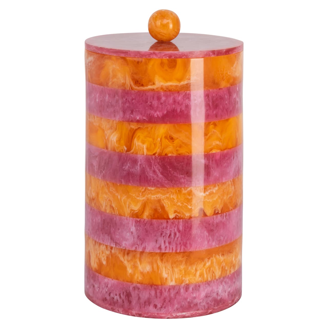 Opbergpot Lilybelle resin roze/oranje gestreept 24 cm