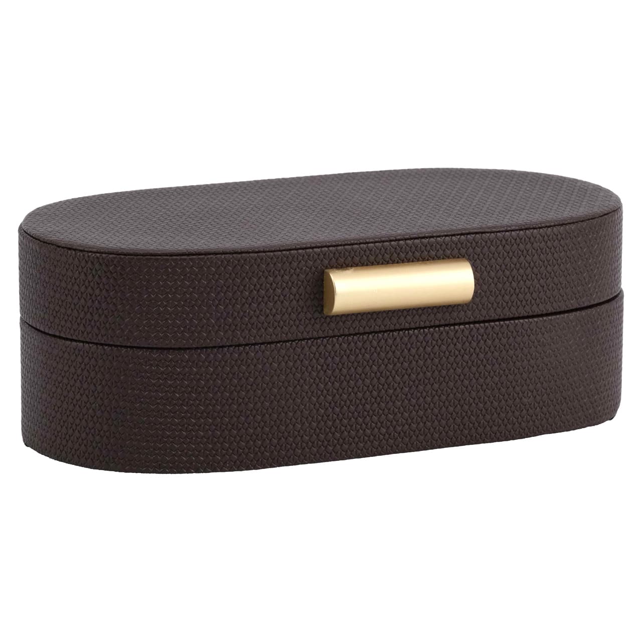 Opbergdoos ovaal bruin PU-leer met gouden sluiting 21 cm